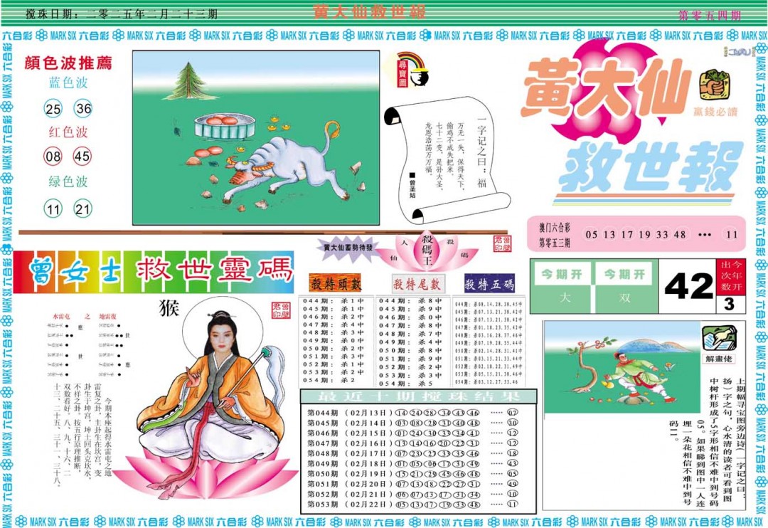2025054期黄大仙救世A
