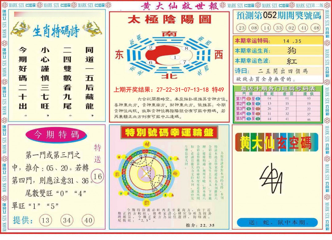 2025052期新黄大仙救世B