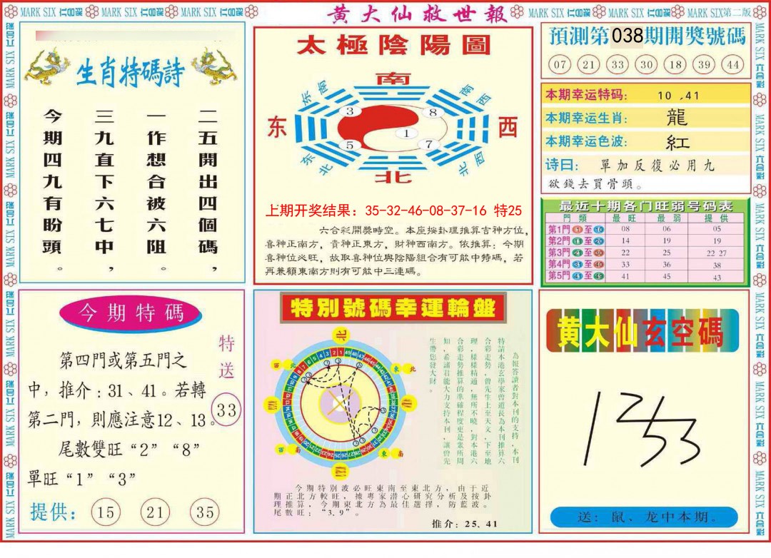 2025038期新黄大仙救世B