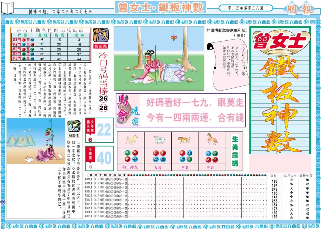 2025038期曾女士铁板神数A