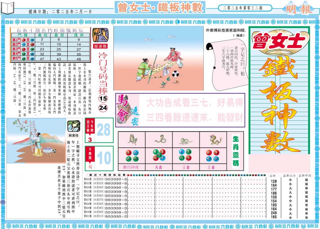 2025032期曾女士铁板神数A