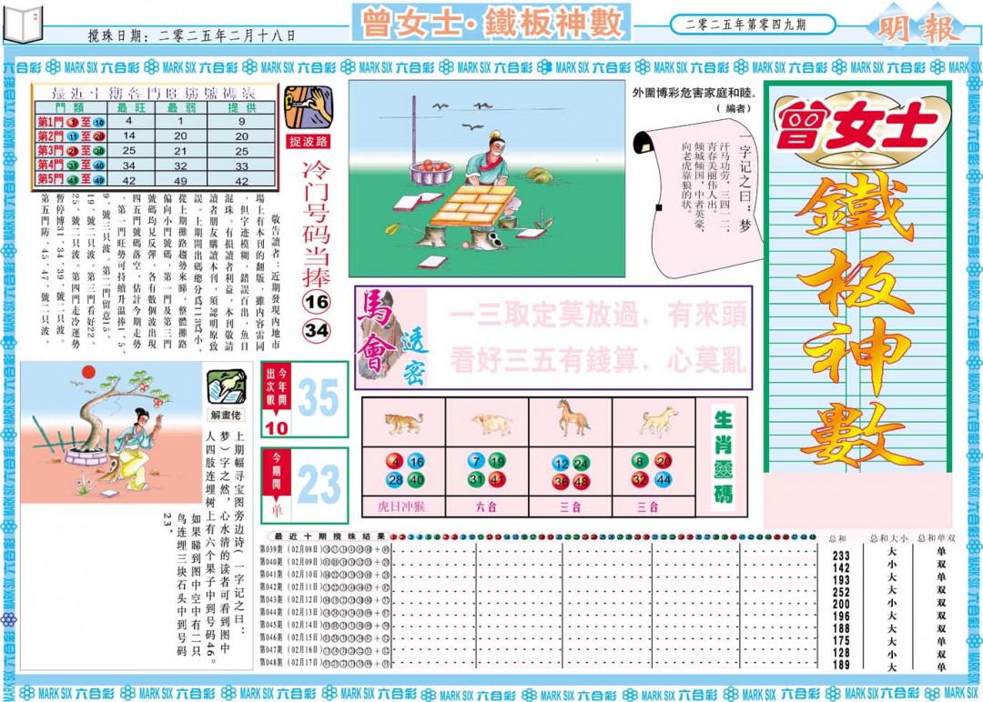 2025049期曾女士铁板神数A