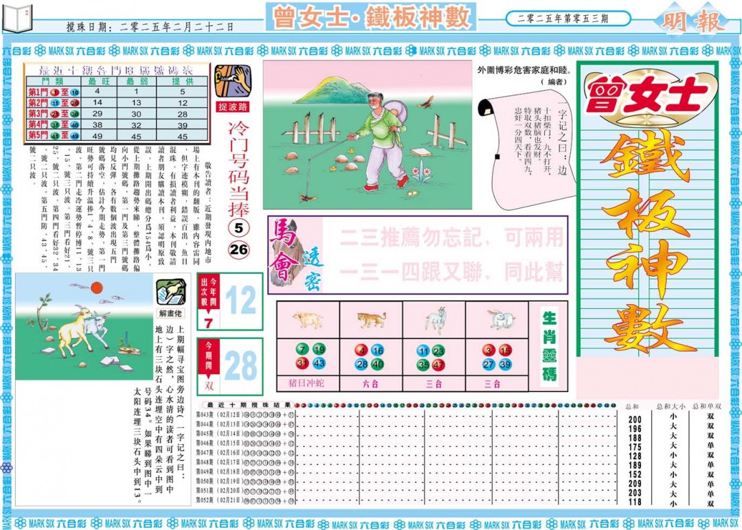 2025053期曾女士铁板神数A