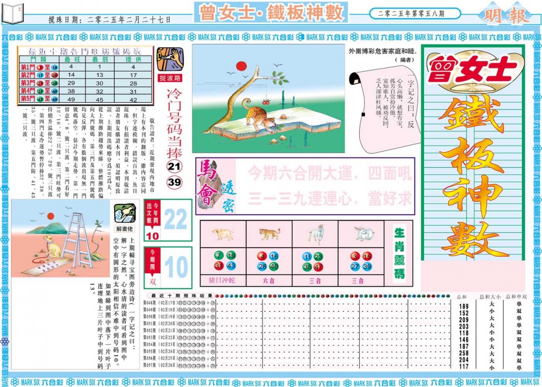 2025058期曾女士铁板神数A