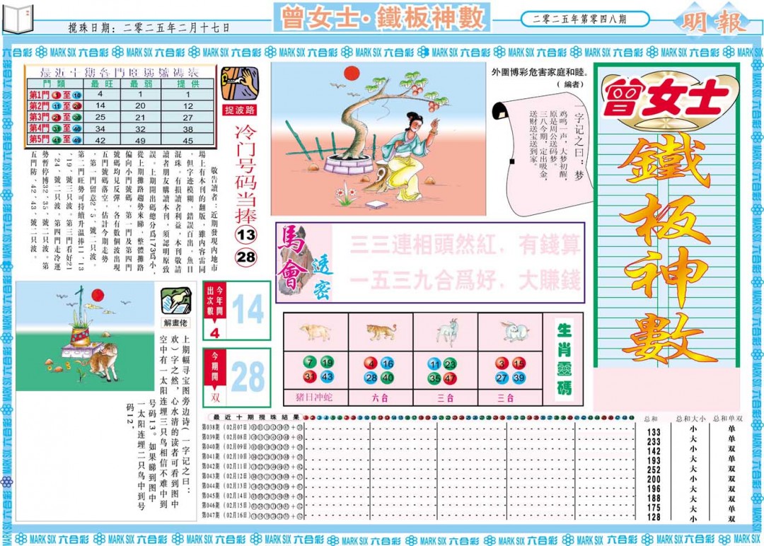 2025048期曾女士铁板神数A