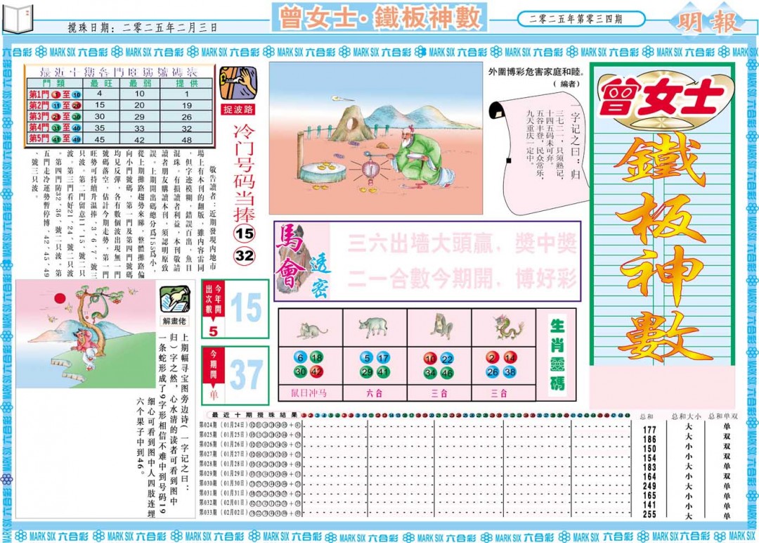 2025034期曾女士铁板神数A