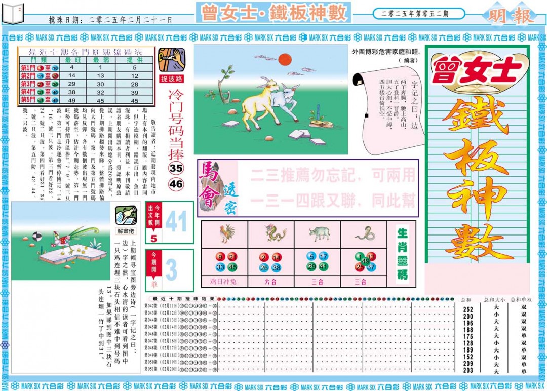 2025052期曾女士铁板神数A