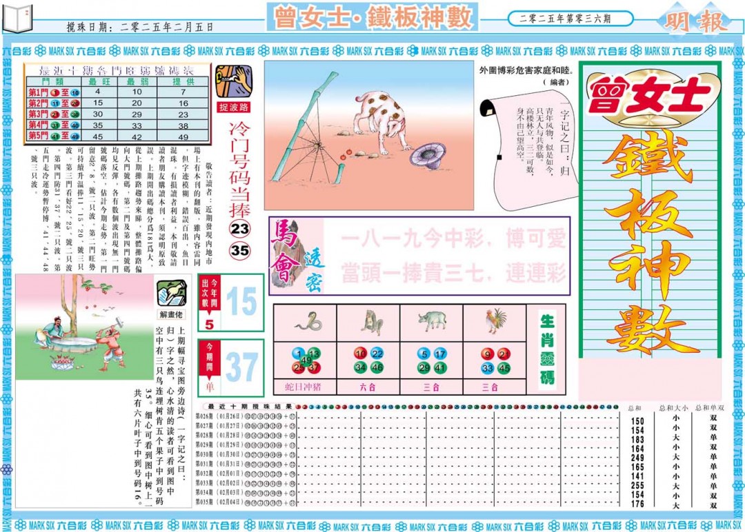 2025036期曾女士铁板神数A