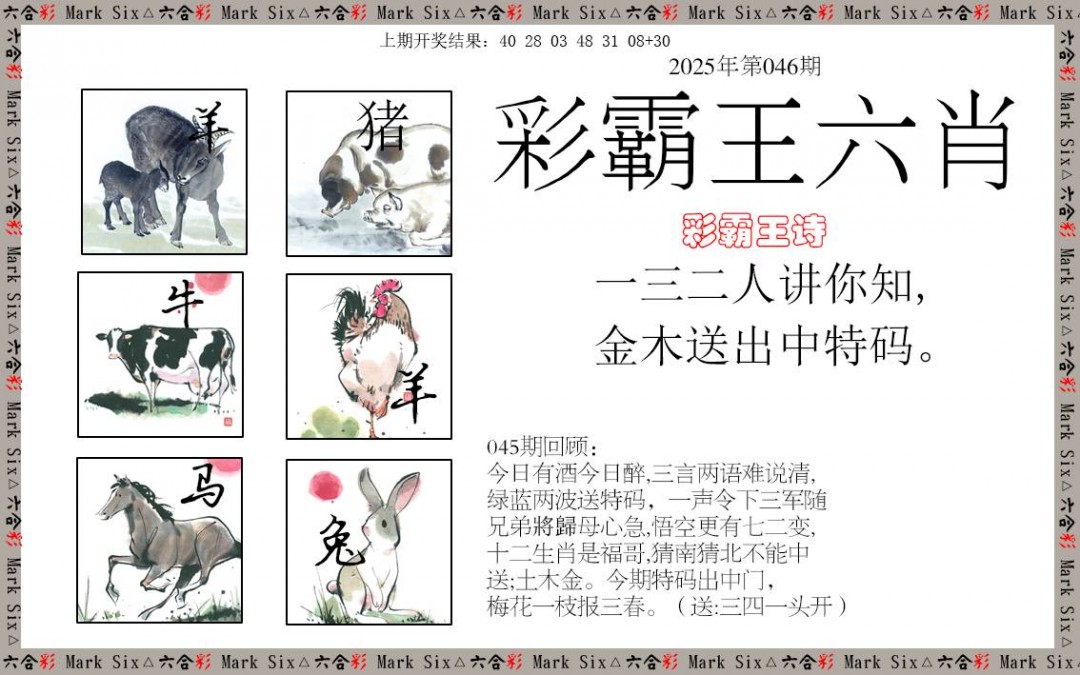 2025046期彩霸王六肖