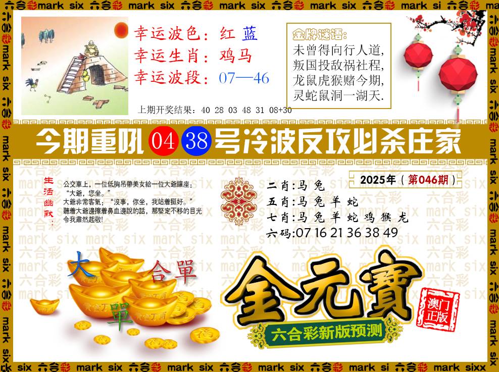 2025046期金元宝