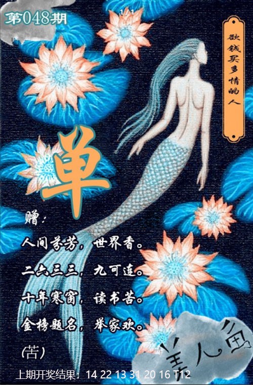 2025048期美人鱼单双中特图