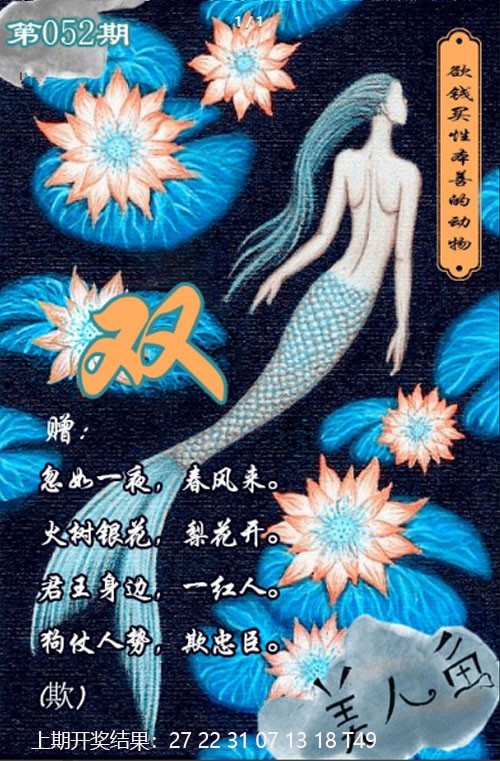2025052期美人鱼单双中特图