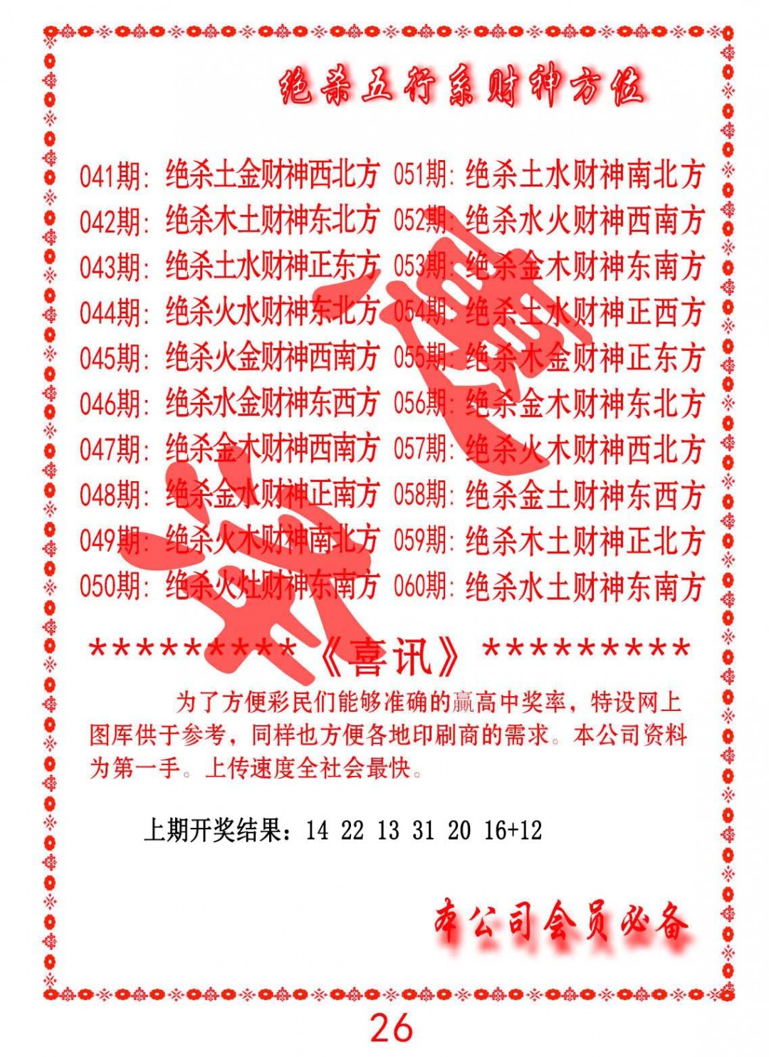 2025048期绝杀五行及财神方位