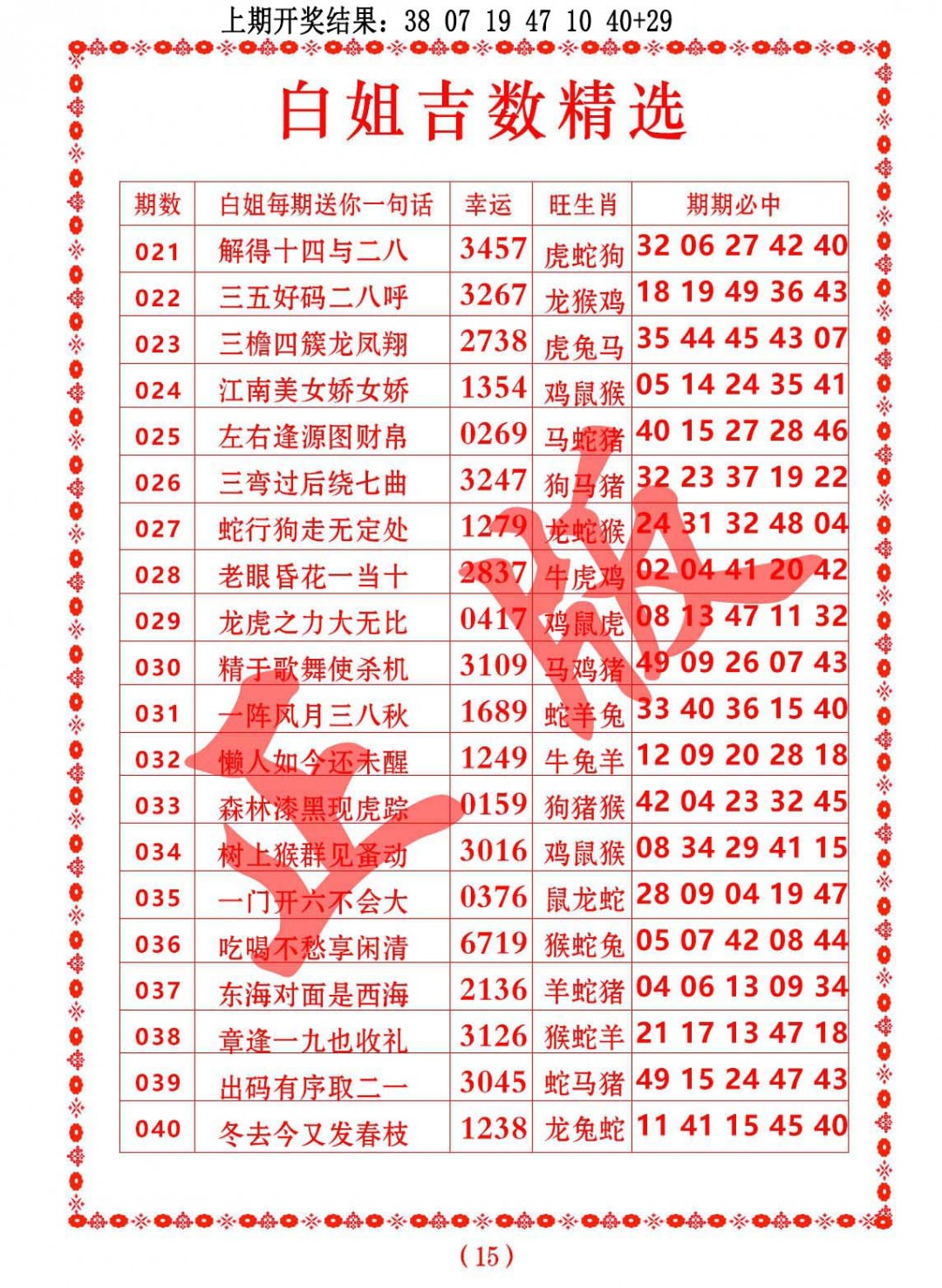 2025037期白姐吉数精选
