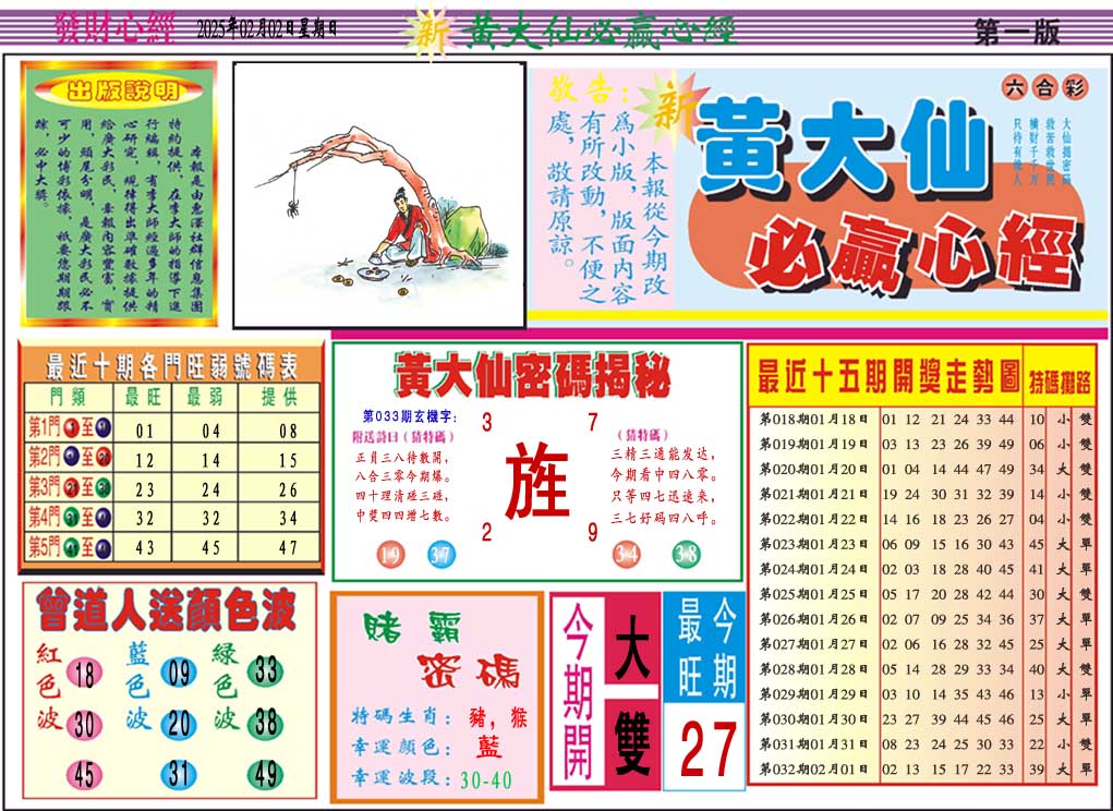 2025033期黄大仙必赢心经A