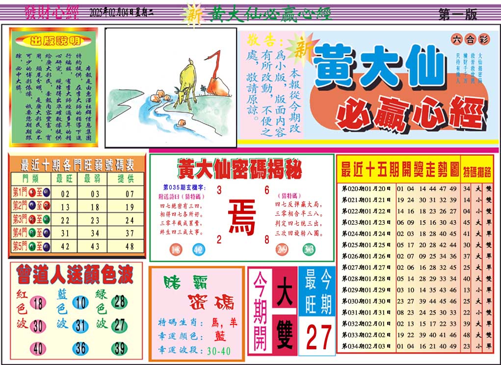 2025035期黄大仙必赢心经A
