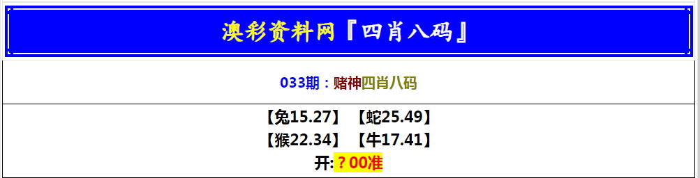 2025033期赌神四肖八码