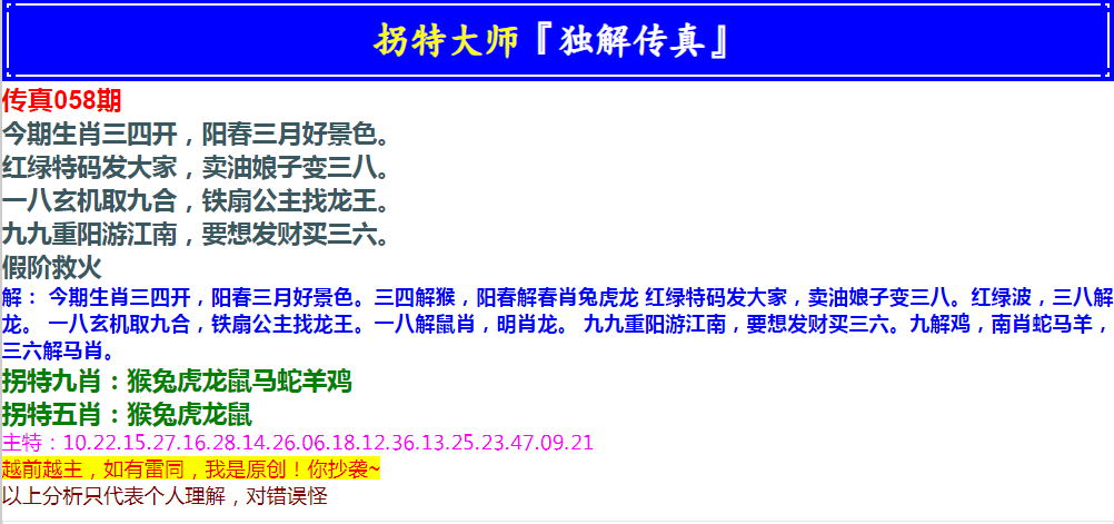 2025058期拐特大师澳门传真