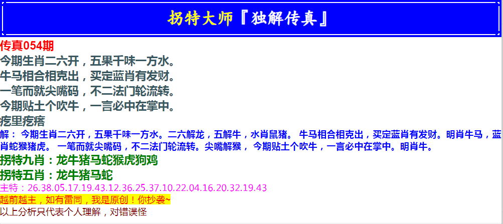 2025054期拐特大师澳门传真
