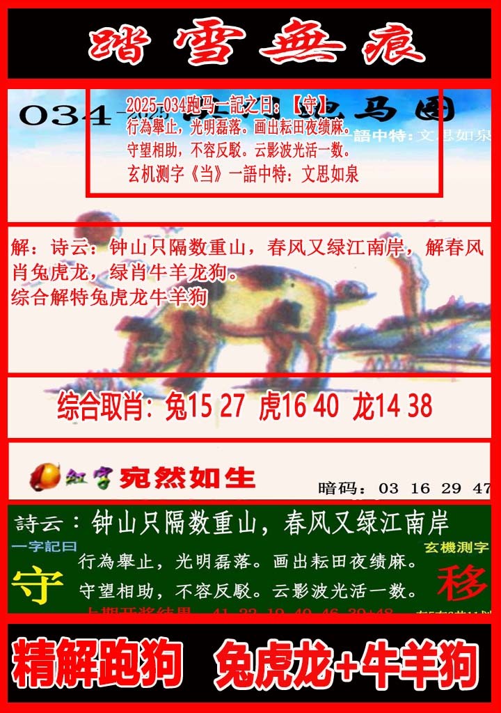 2025034期踏雪无痕跑马图