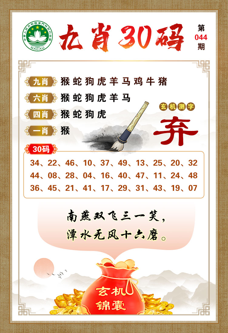 2025044期九肖30码