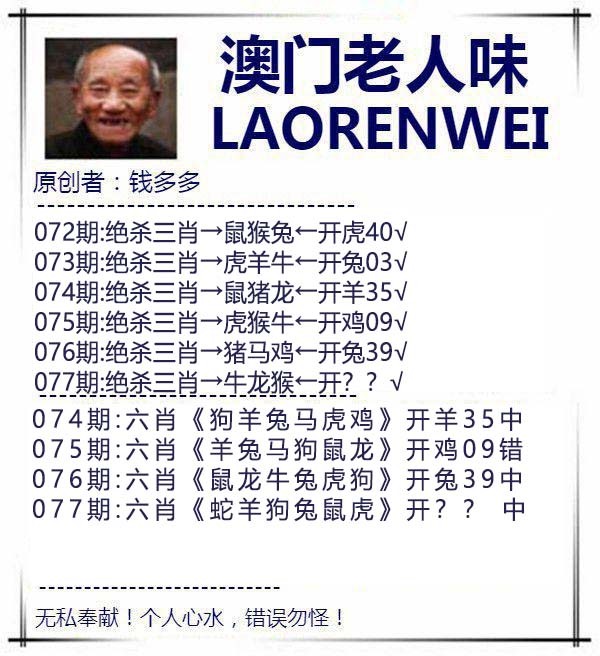 2025077期澳门老人味