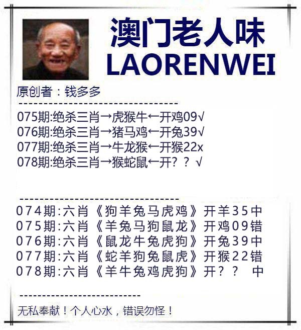 2025078期澳门老人味