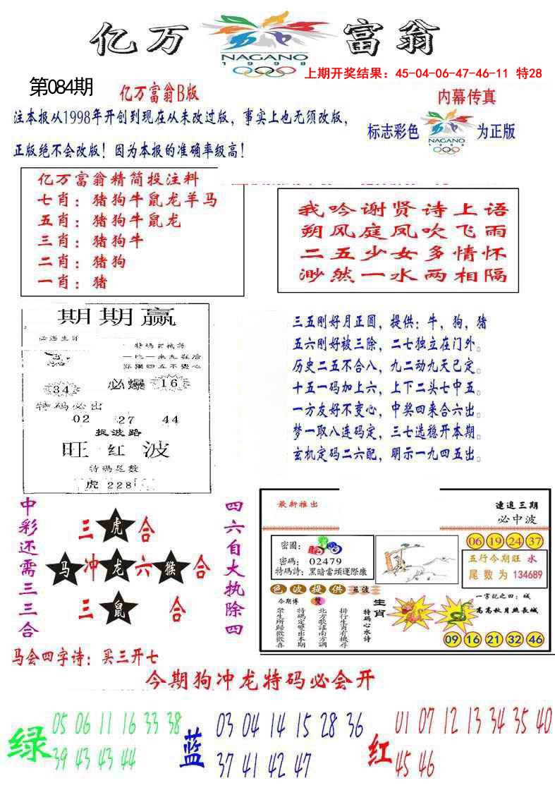 2025084期亿万富翁B