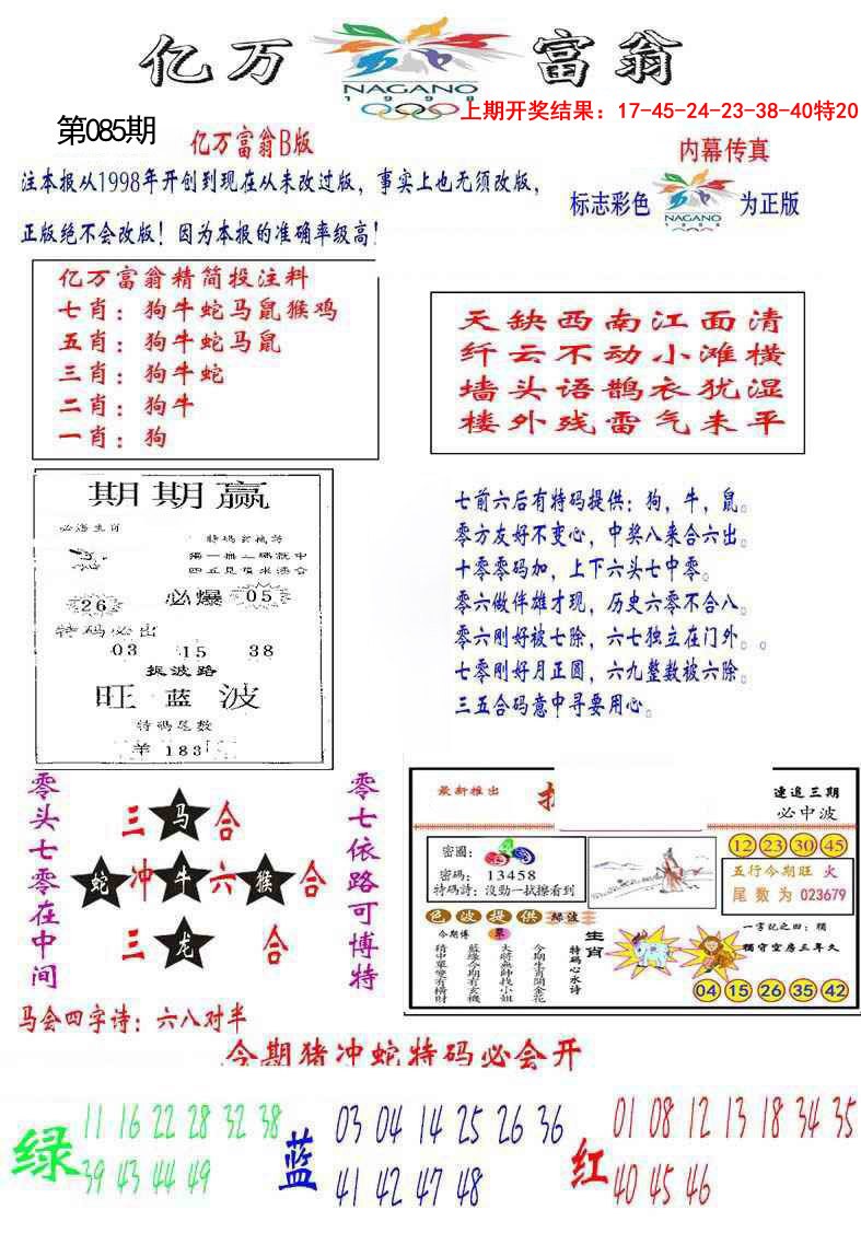 2025085期亿万富翁B