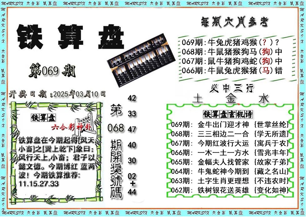 2025069期铁算盘