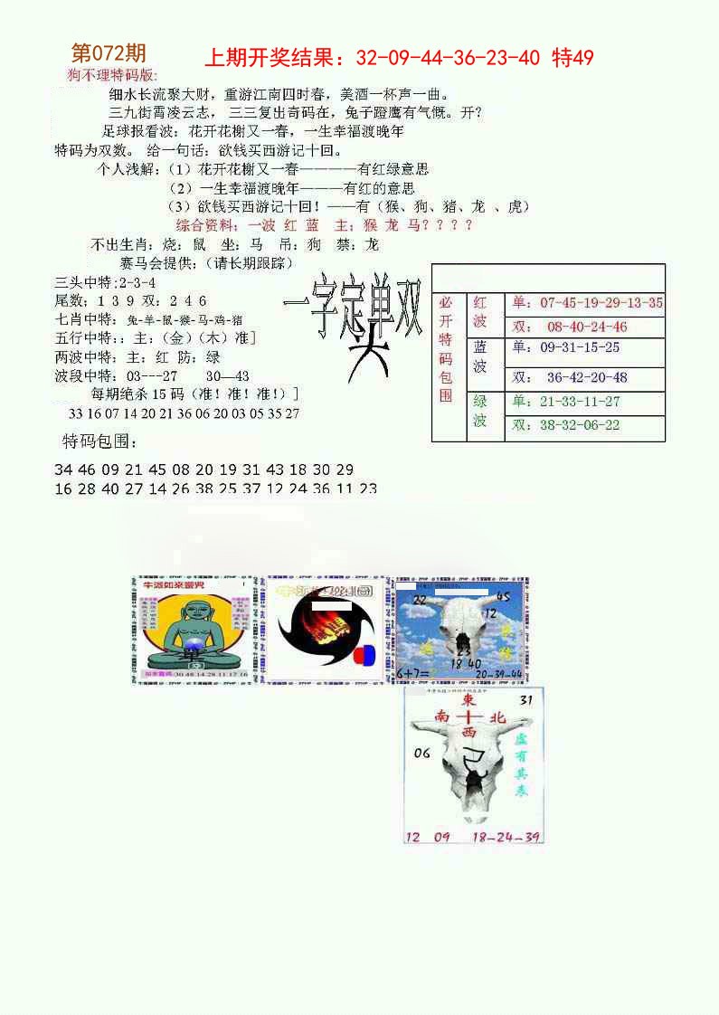 2025072期狗不理特码报