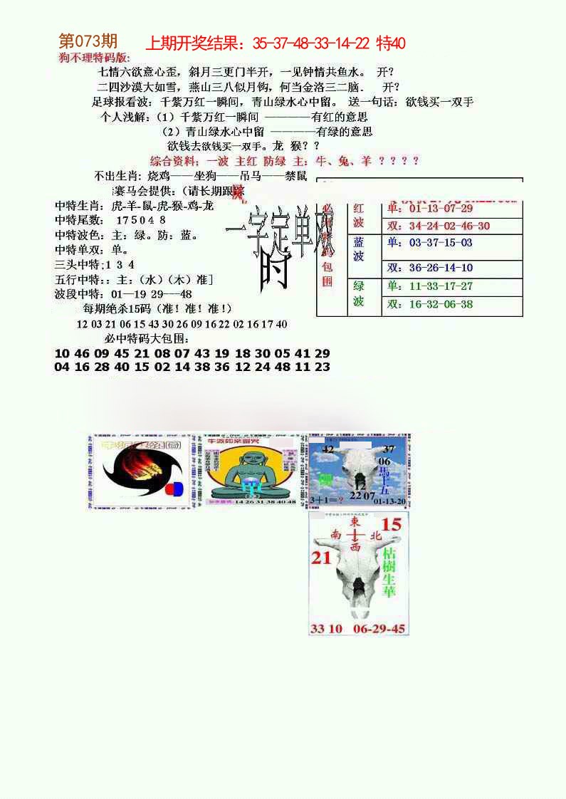 2025073期狗不理特码报