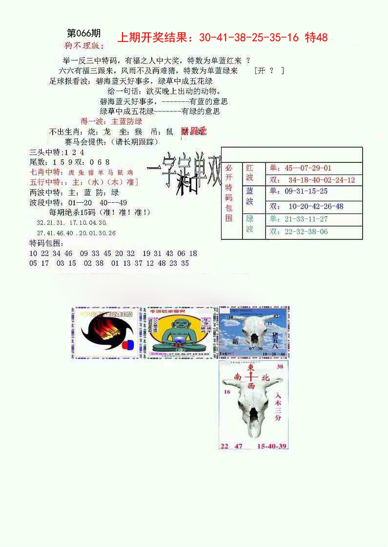 2025066期狗不理特码报