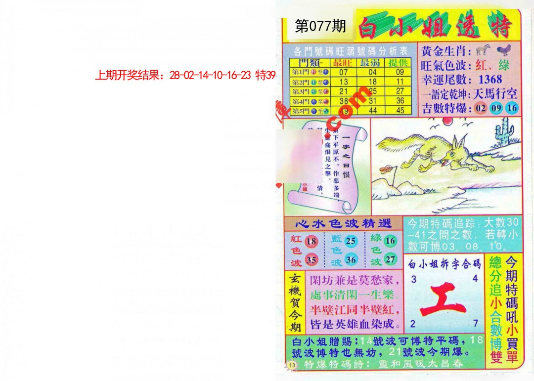 2025077期白小姐透特