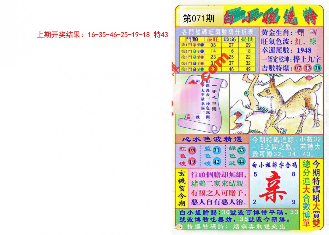 2025071期白小姐透特