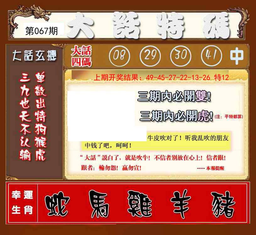 2025067期大话特码