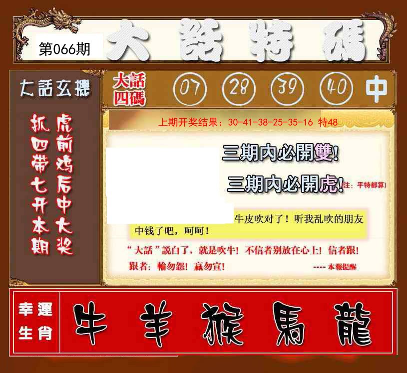 2025066期大话特码