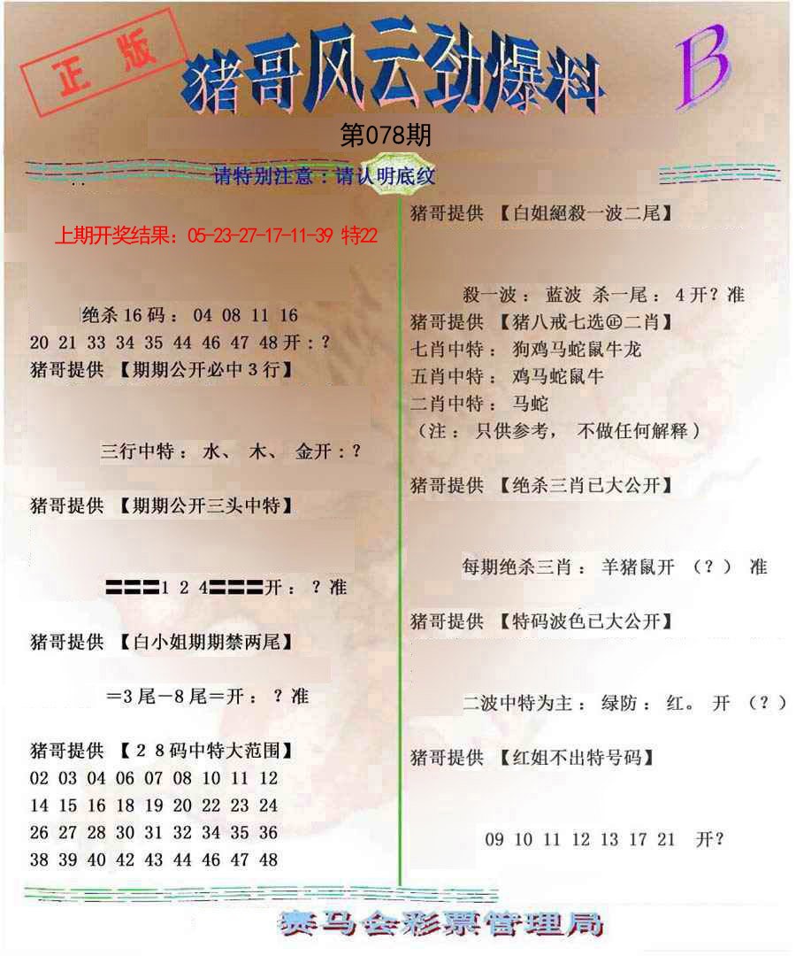 2025078期猪哥风云劲爆料B