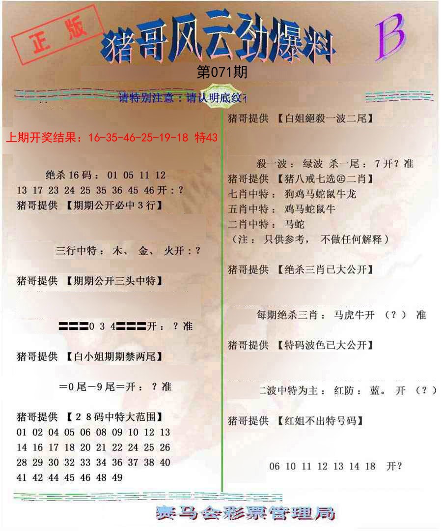 2025071期猪哥风云劲爆料B