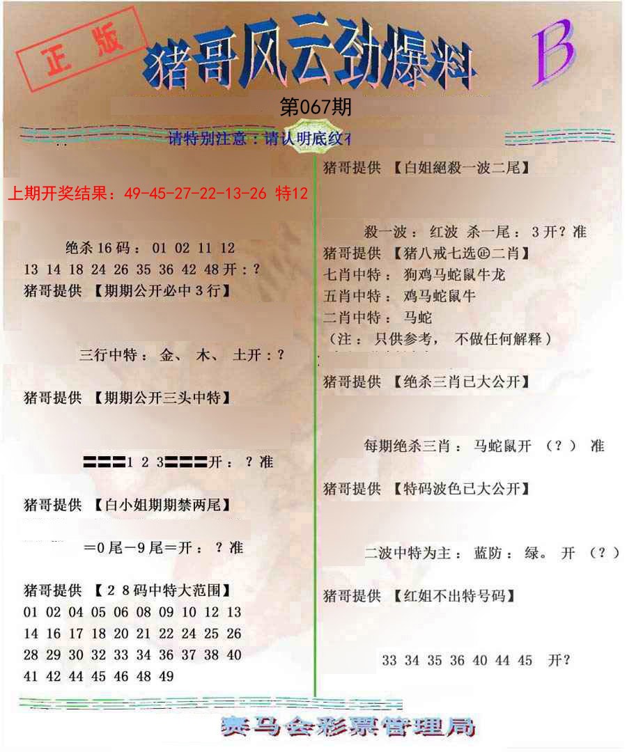 2025067期猪哥风云劲爆料B