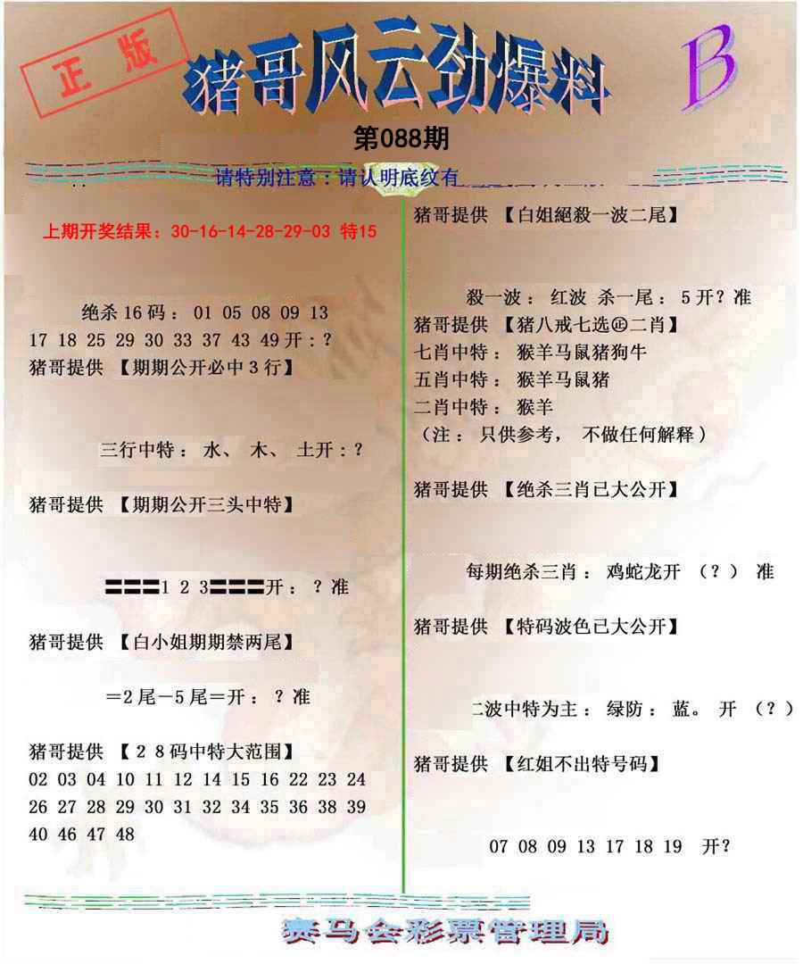 2025088期猪哥风云劲爆料B