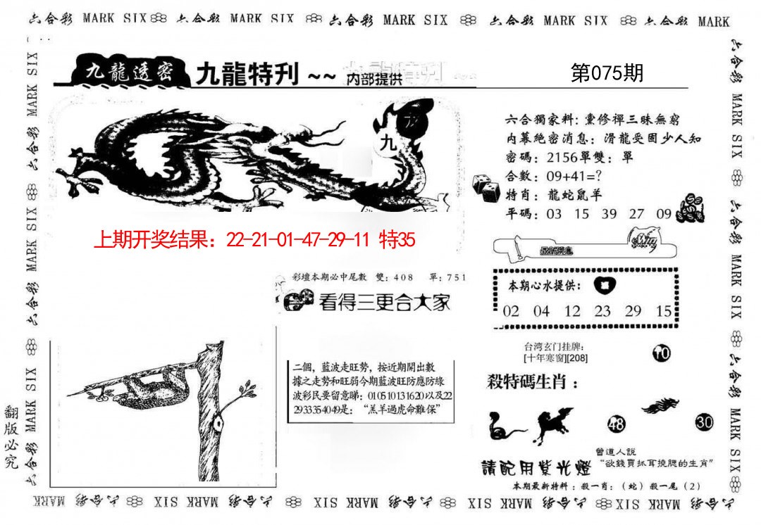 2025075期九龙特新刊