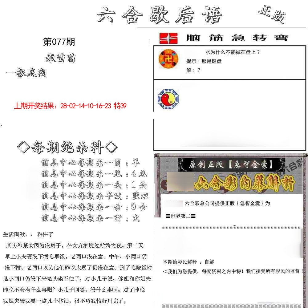 2025077期六合歇后语