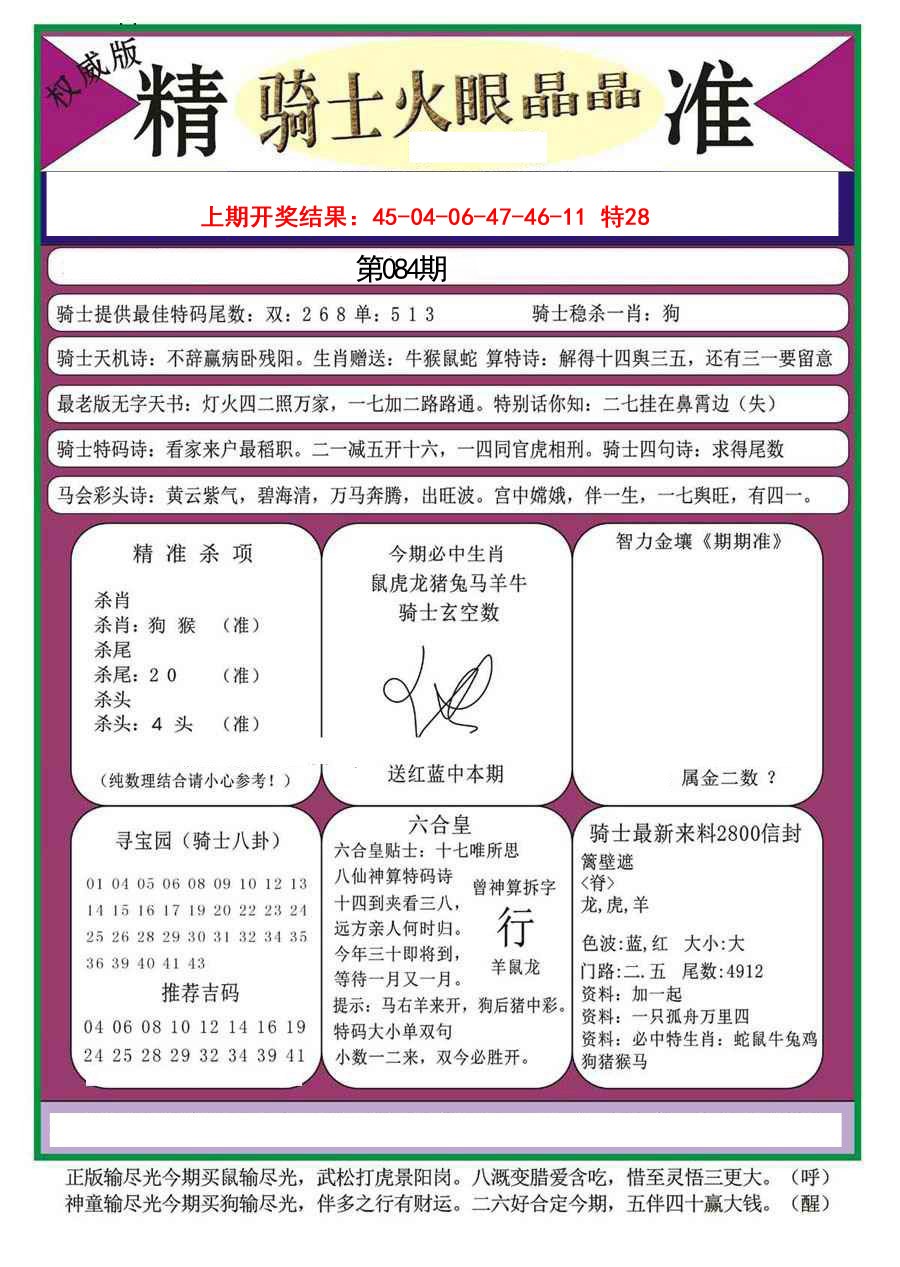 2025084期骑士火眼晶晶a