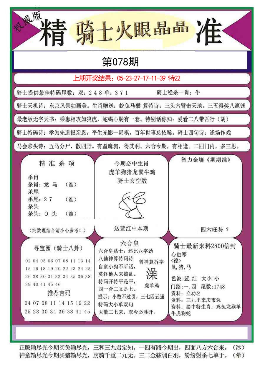 2025078期骑士火眼晶晶a