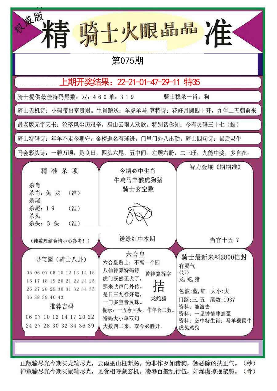 2025075期骑士火眼晶晶a