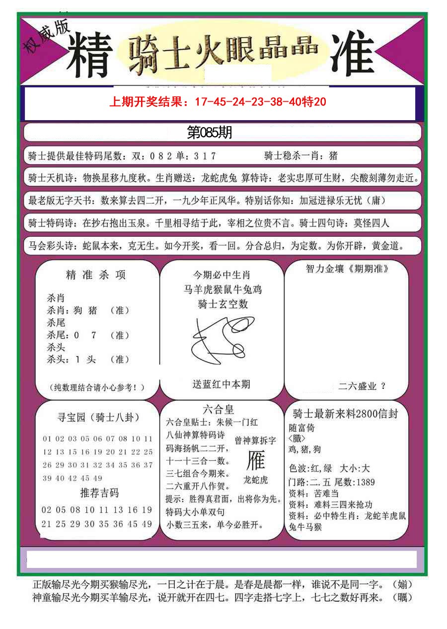 2025085期骑士火眼晶晶a