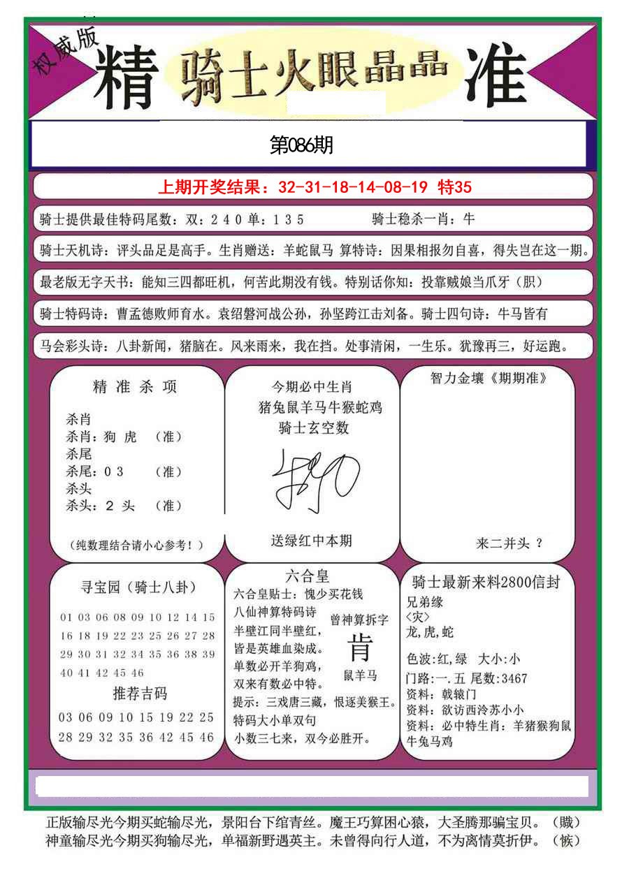 2025086期骑士火眼晶晶a