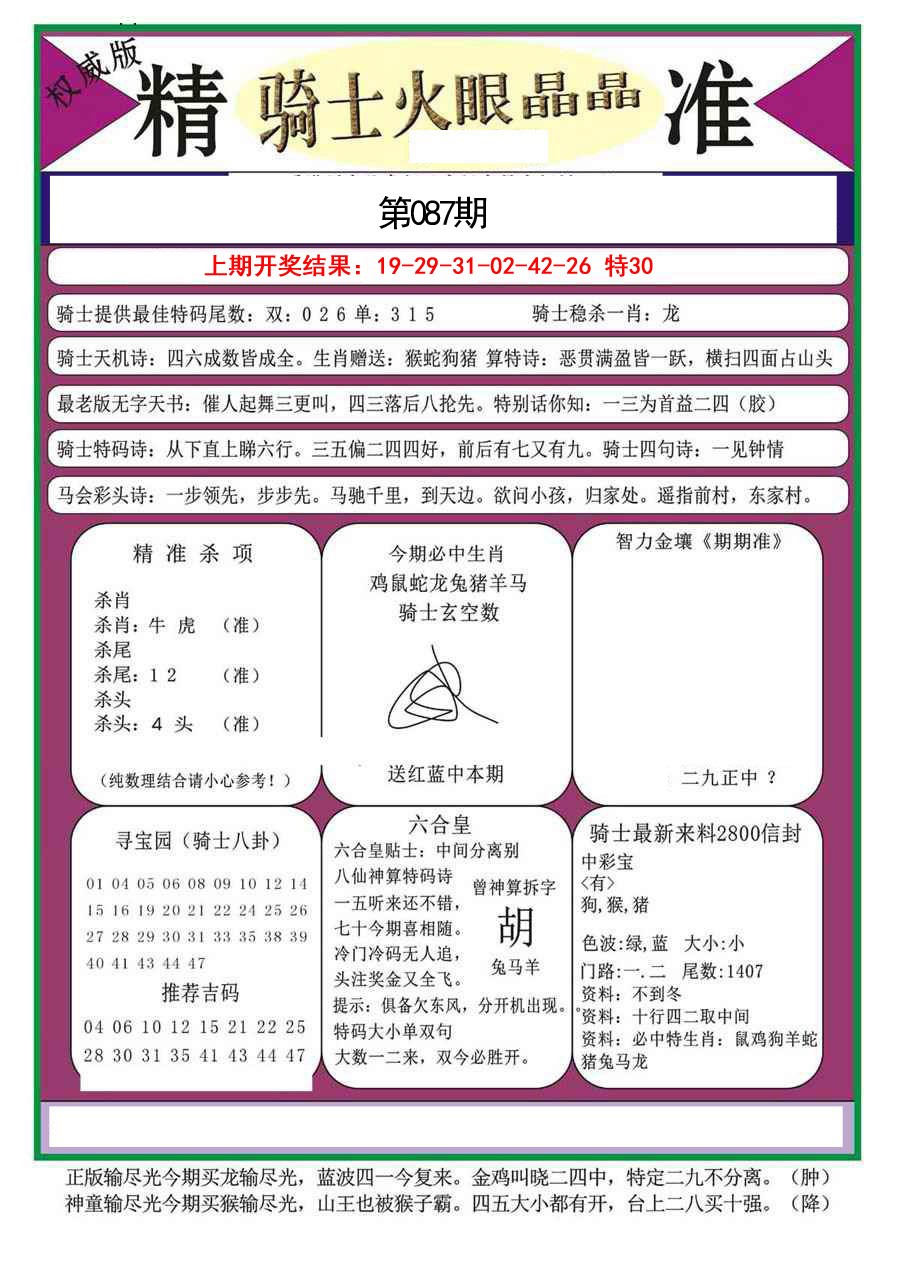 2025087期骑士火眼晶晶a