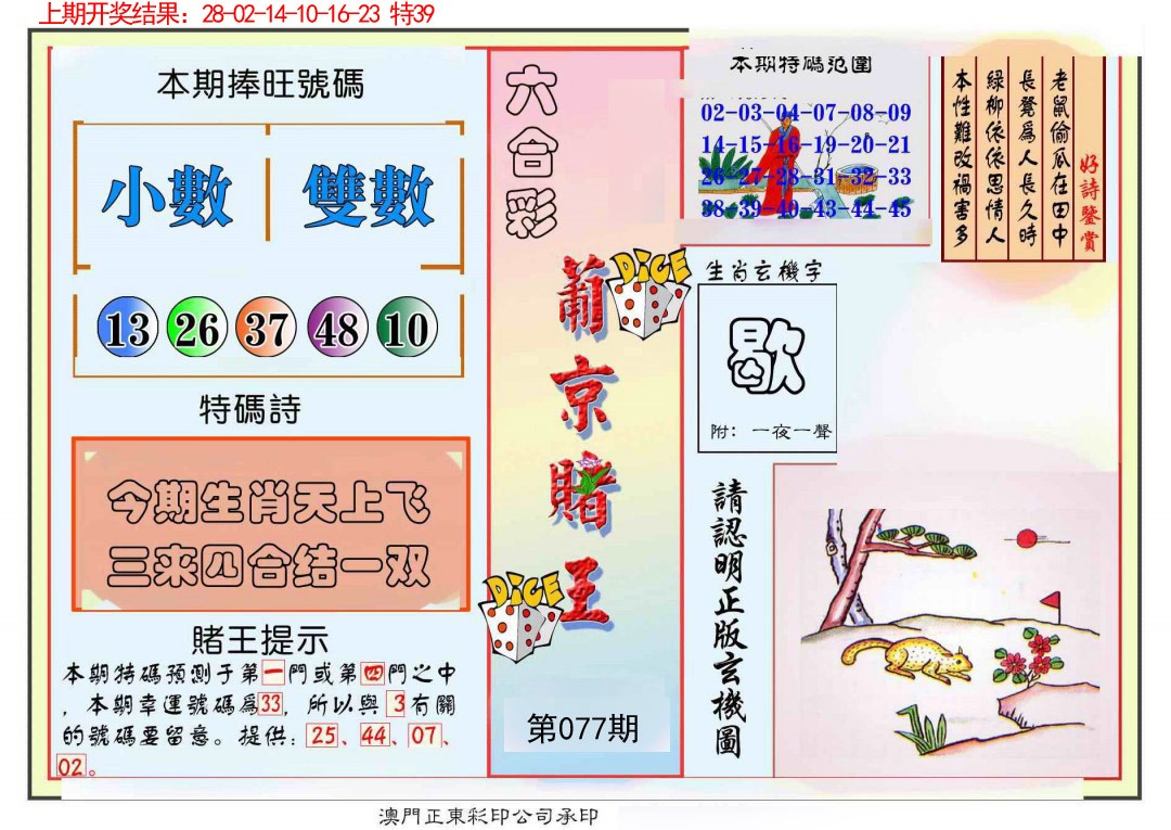 2025077期葡京赌王彩